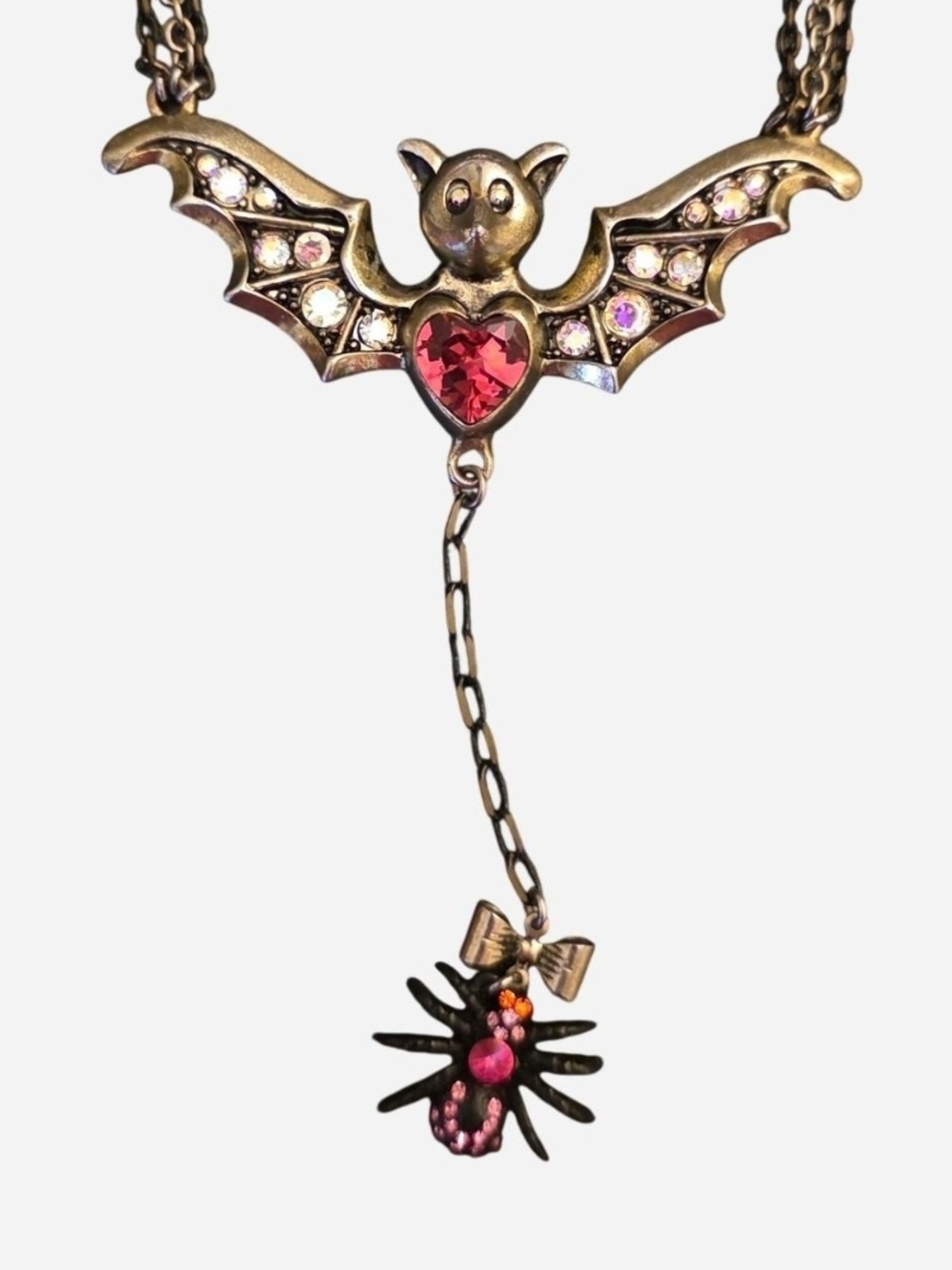 Vintage Betsey Johnson Creepy Critters Bat & Spider Necklace & Earrings Rare - Picture 3 of 9